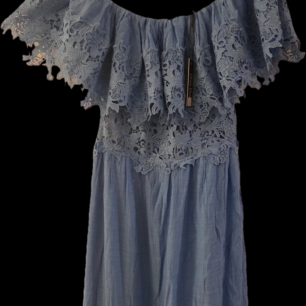 Dress Day Dusty Blue Off-Shoulder Lace Maxi